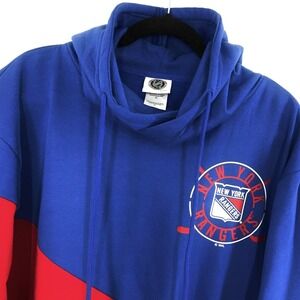 New York Rangers NHL Hoodie Mens XL Blue Red Colorblock Pullover Sweatshirt NWOT